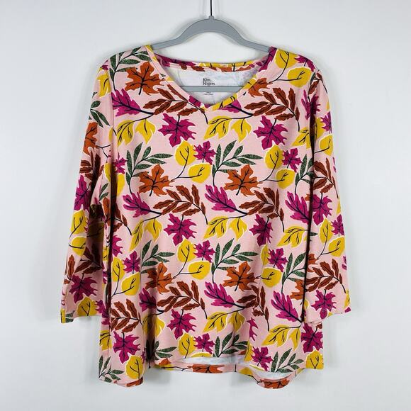 Kim Rogers Size XXL Floral Print Perfectly Soft 3/4 Sleeve Tee Top 100% Cotton - Picture 1 of 4